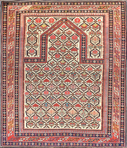 Antique 19th Century Caucasian Shirvan Rug with Prayer Design in Ivory. Keivan Woven Arts / rug H8 - 1002, country of origin / type: Caucus / Caucasian, circa 1870. Measures: 4'0 x 4'10. A late 19th century Shirvan prayer rug with all - over paisley ... - Keivan Woven ArtsH8 - 1002 - 3053Rug