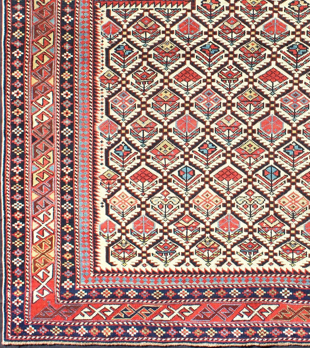 Antique 19th Century Caucasian Shirvan Rug with Prayer Design in Ivory. Keivan Woven Arts / rug H8 - 1002, country of origin / type: Caucus / Caucasian, circa 1870. Measures: 4'0 x 4'10. A late 19th century Shirvan prayer rug with all - over paisley ... - Keivan Woven ArtsH8 - 1002 - 3053Rug