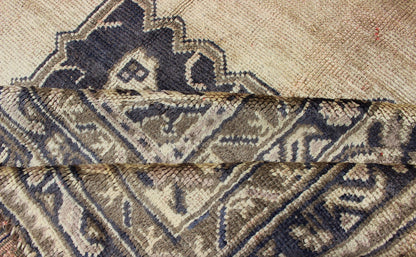 Antique Turkish Oushak rug with geometric design in champagne, butter, navy blue. Geometric Turkish antique Oushak carpet. Keivan Woven Arts rug / H8 - 1111, Country of Origin: Turkey Type: Oushak Design. Measures: 10'2 x 12'4 This beautiful rug f... - Keivan Woven ArtsH8 - 1111 - 1670Rug