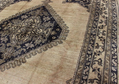 Antique Turkish Oushak rug with geometric design in champagne, butter, navy blue. Geometric Turkish antique Oushak carpet. Keivan Woven Arts rug / H8 - 1111, Country of Origin: Turkey Type: Oushak Design. Measures: 10'2 x 12'4 This beautiful rug f... - Keivan Woven ArtsH8 - 1111 - 1670Rug