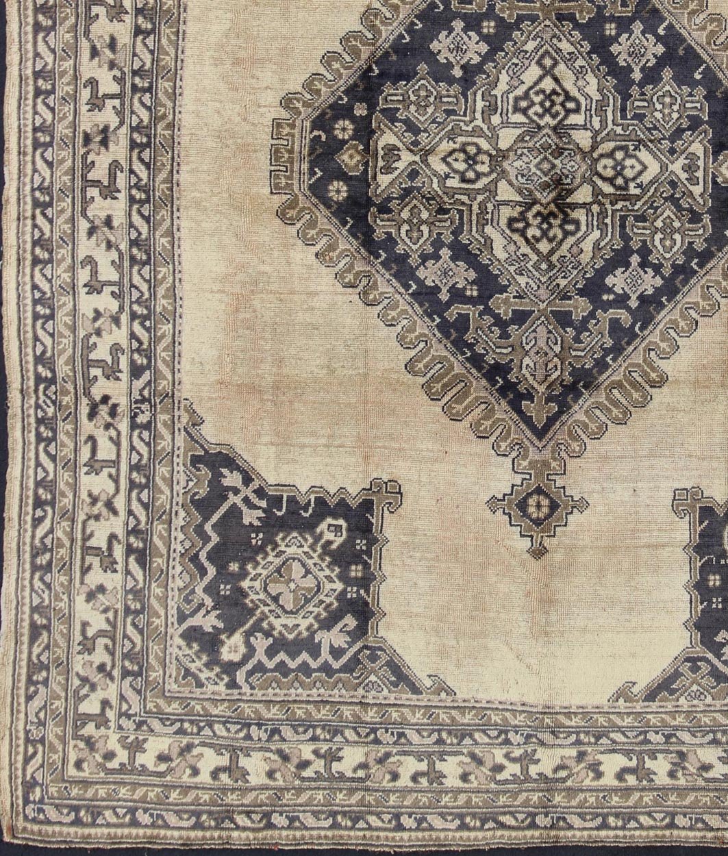 Antique Turkish Oushak rug with geometric design in champagne, butter, navy blue. Geometric Turkish antique Oushak carpet. Keivan Woven Arts rug / H8 - 1111, Country of Origin: Turkey Type: Oushak Design. Measures: 10'2 x 12'4 This beautiful rug f... - Keivan Woven ArtsH8 - 1111 - 1670Rug