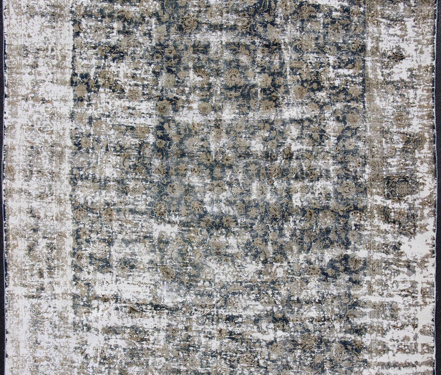 Distressed Antique Persian Rug with All Over Modern Design in Teal Blue, Blue, taupe, tan, honey colors. Antique distressed Persian rug, for modern interiors, and a rustic modern look, Keivan Woven Arts/ Rug/HAR - 105, Country of Origin/ Iran, Type/antiq... - Keivan Woven ArtsHAR - 105 - 8227Rug