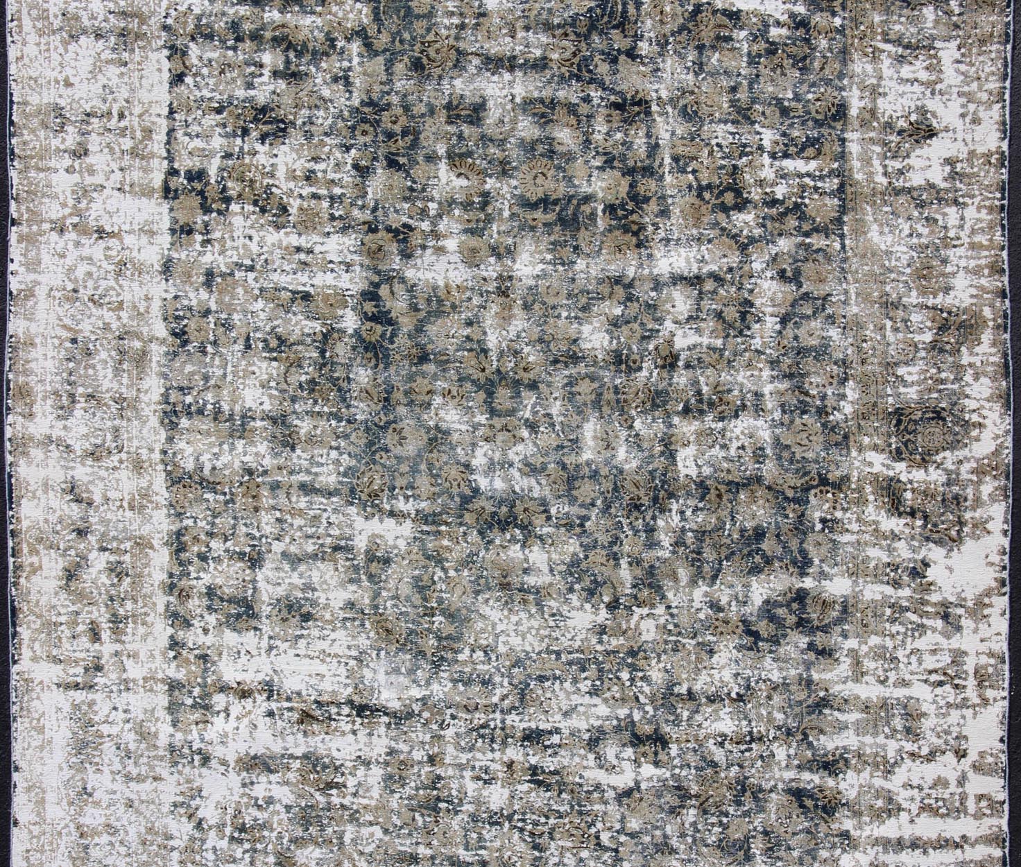 Distressed Antique Persian Rug with All Over Modern Design in Teal Blue, Blue, taupe, tan, honey colors. Antique distressed Persian rug, for modern interiors, and a rustic modern look, Keivan Woven Arts/ Rug/HAR - 105, Country of Origin/ Iran, Type/antiq... - Keivan Woven ArtsHAR - 105 - 8227Rug