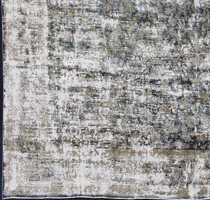 Distressed Antique Persian Rug with All Over Modern Design in Teal Blue, Blue, taupe, tan, honey colors. Antique distressed Persian rug, for modern interiors, and a rustic modern look, Keivan Woven Arts/ Rug/HAR - 105, Country of Origin/ Iran, Type/antiq... - Keivan Woven ArtsHAR - 105 - 8227Rug
