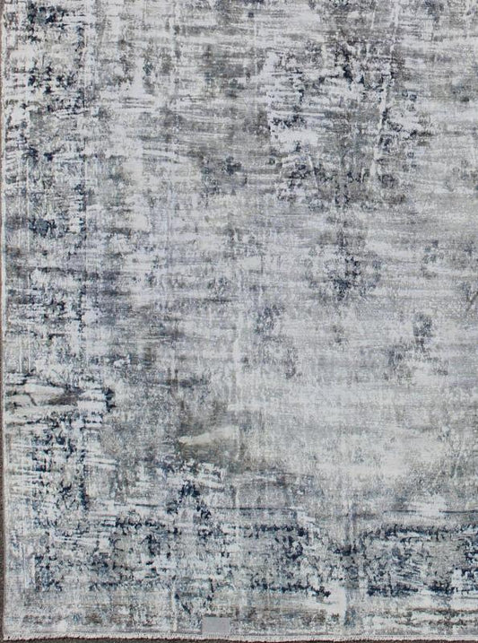 Distressed Vintage Rug with Abstract Design in Silver, Dark Blue, Gray, L. Green Measures: 11 x 15'7. Distressed vintage Persian large abstract Rug with Modern abstract Design/ abstract design in Silver, dark blue, Gray, taupe & White c... - Keivan Woven ArtsHAR - 114 - 8233Rug