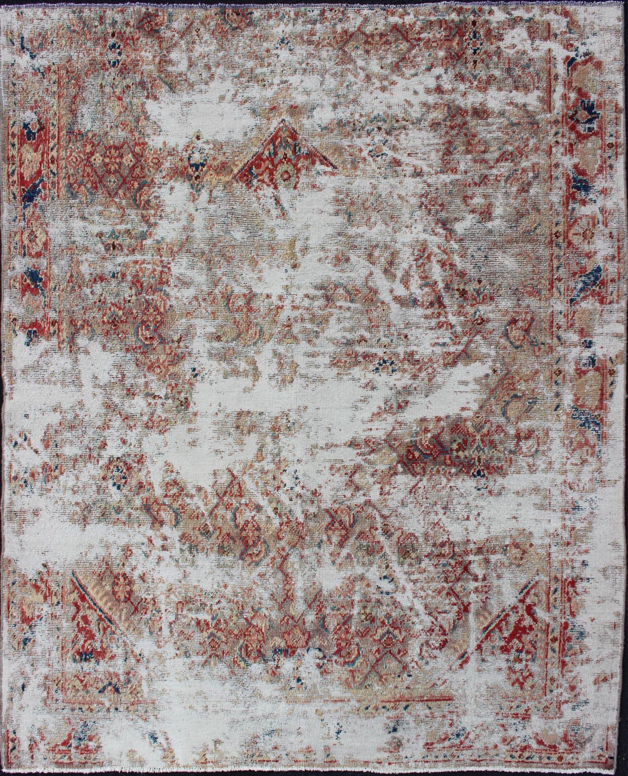 Keivan Woven Arts Distressed and rustic looking antique Persian Mahal rug with red, cream and navy blue accents. Keivan Woven Arts/ Rug/HAR - 217 - 1, country of origin / type: Iran / Mahal, circa 1920 Measures: 5'2 x 6'5. This antique rustic... - Keivan Woven ArtsHAR - 217 - 1 - 12297Rug