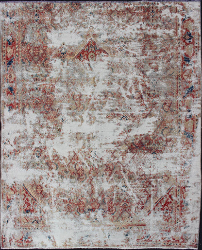 Keivan Woven Arts Distressed and rustic looking antique Persian Mahal rug with red, cream and navy blue accents. Keivan Woven Arts/ Rug/HAR - 217 - 1, country of origin / type: Iran / Mahal, circa 1920 Measures: 5'2 x 6'5. This antique rustic... - Keivan Woven ArtsHAR - 217 - 1 - 12297Rug