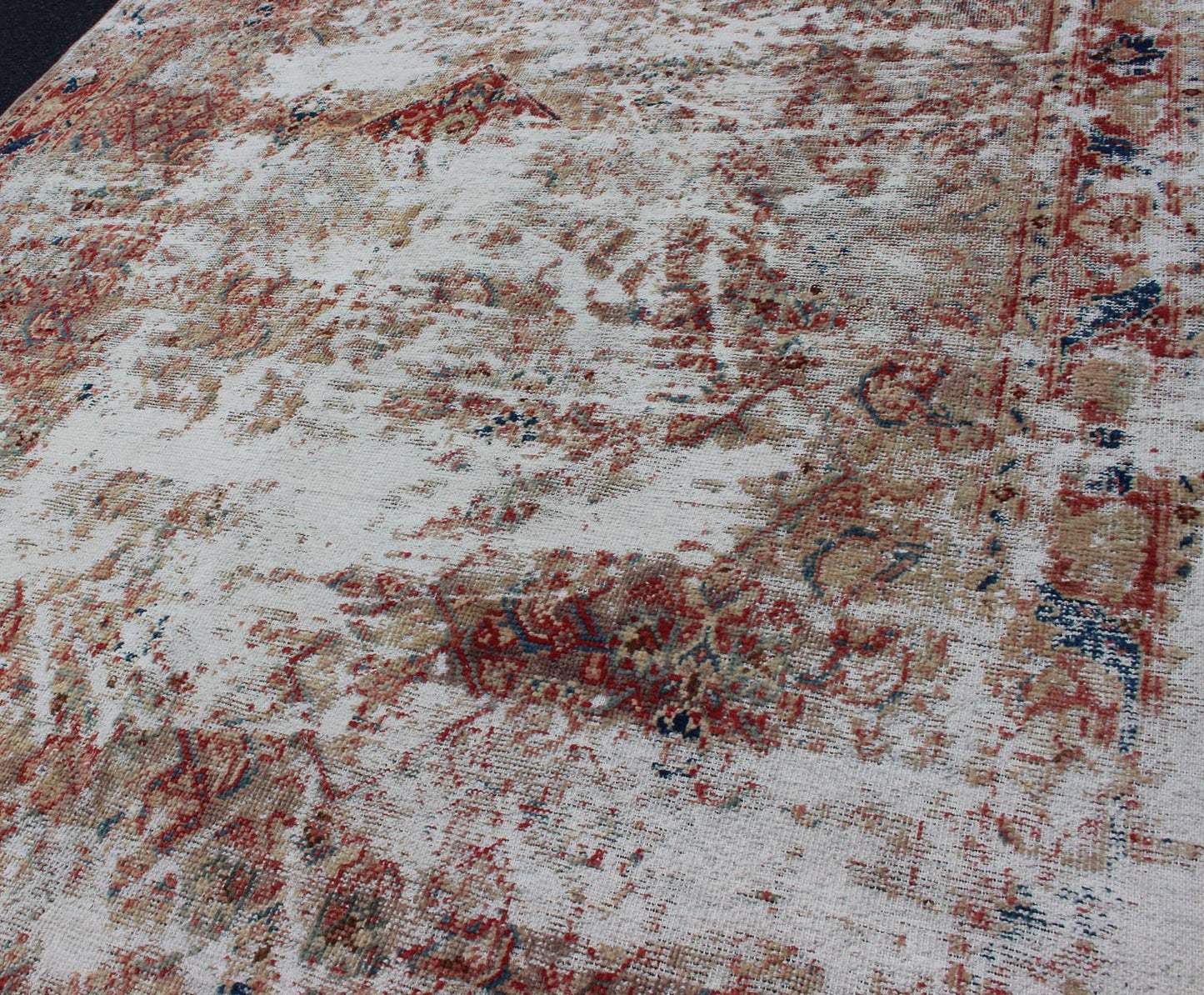 Keivan Woven Arts Distressed and rustic looking antique Persian Mahal rug with red, cream and navy blue accents. Keivan Woven Arts/ Rug/HAR - 217 - 1, country of origin / type: Iran / Mahal, circa 1920 Measures: 5'2 x 6'5. This antique rustic... - Keivan Woven ArtsHAR - 217 - 1 - 12297Rug