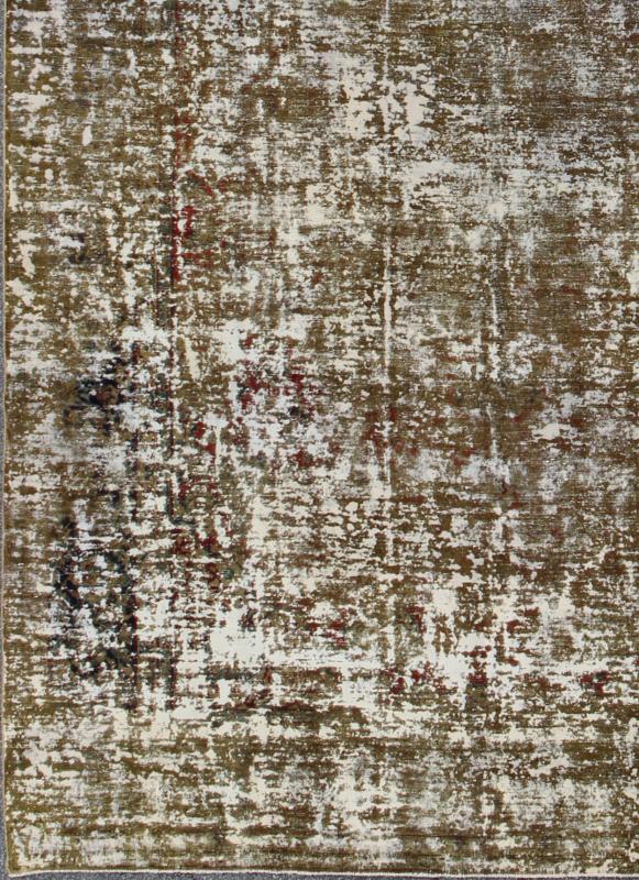 Distressed Vintage Persian Rug with Modern Design in Shades of Yellow - Green, White, and Red Measures: 9'4 x 13'8 Distressed vintage Persian large abstract Rug with Modern abstract Design/ abstract design in shades of green - yellow with red highli... - Keivan Woven ArtsHAR - 228 - 8257
