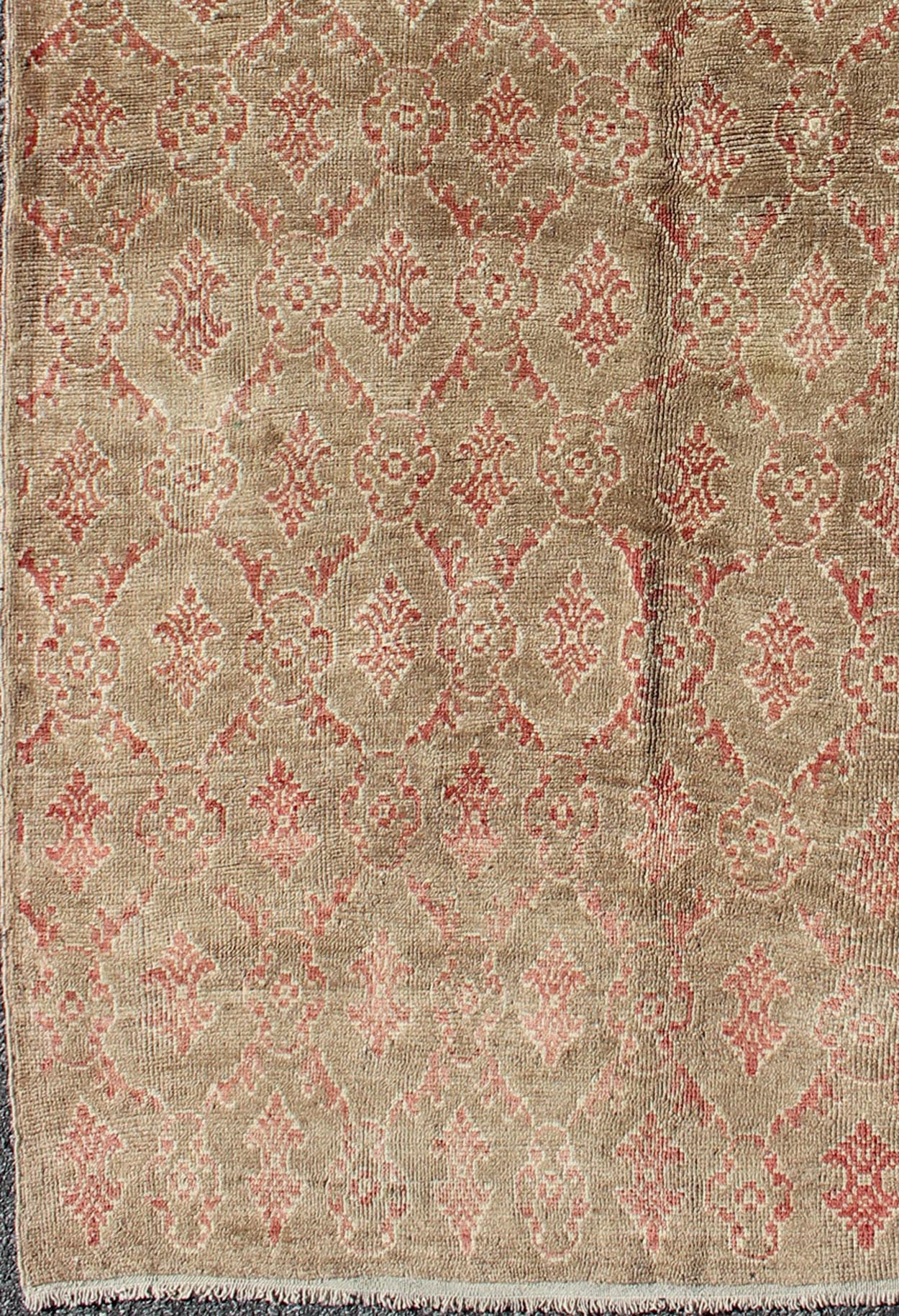 Turkish Tulu Rug with All - Over Repeating Design in Light Green, Red and Cream Vintage Tulu Turkish with All - Over Design in Red rug/has - 1777, origin/turkey kwarugs This unique Mid - Century Tulu carpet displays an all - over repeating patte... - Keivan Woven ArtsHAS - 1777 - 1022Rug
