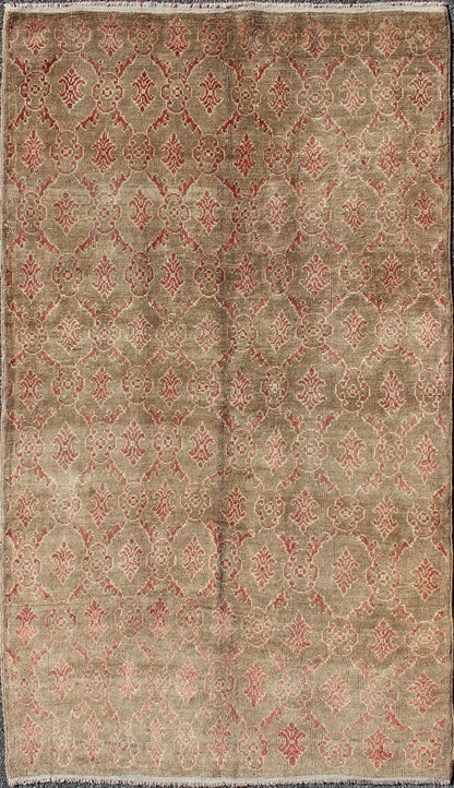 Turkish Tulu Rug with All - Over Repeating Design in Light Green, Red and Cream Vintage Tulu Turkish with All - Over Design in Red rug/has - 1777, origin/turkey kwarugs This unique Mid - Century Tulu carpet displays an all - over repeating patte... - Keivan Woven ArtsHAS - 1777 - 1022Rug