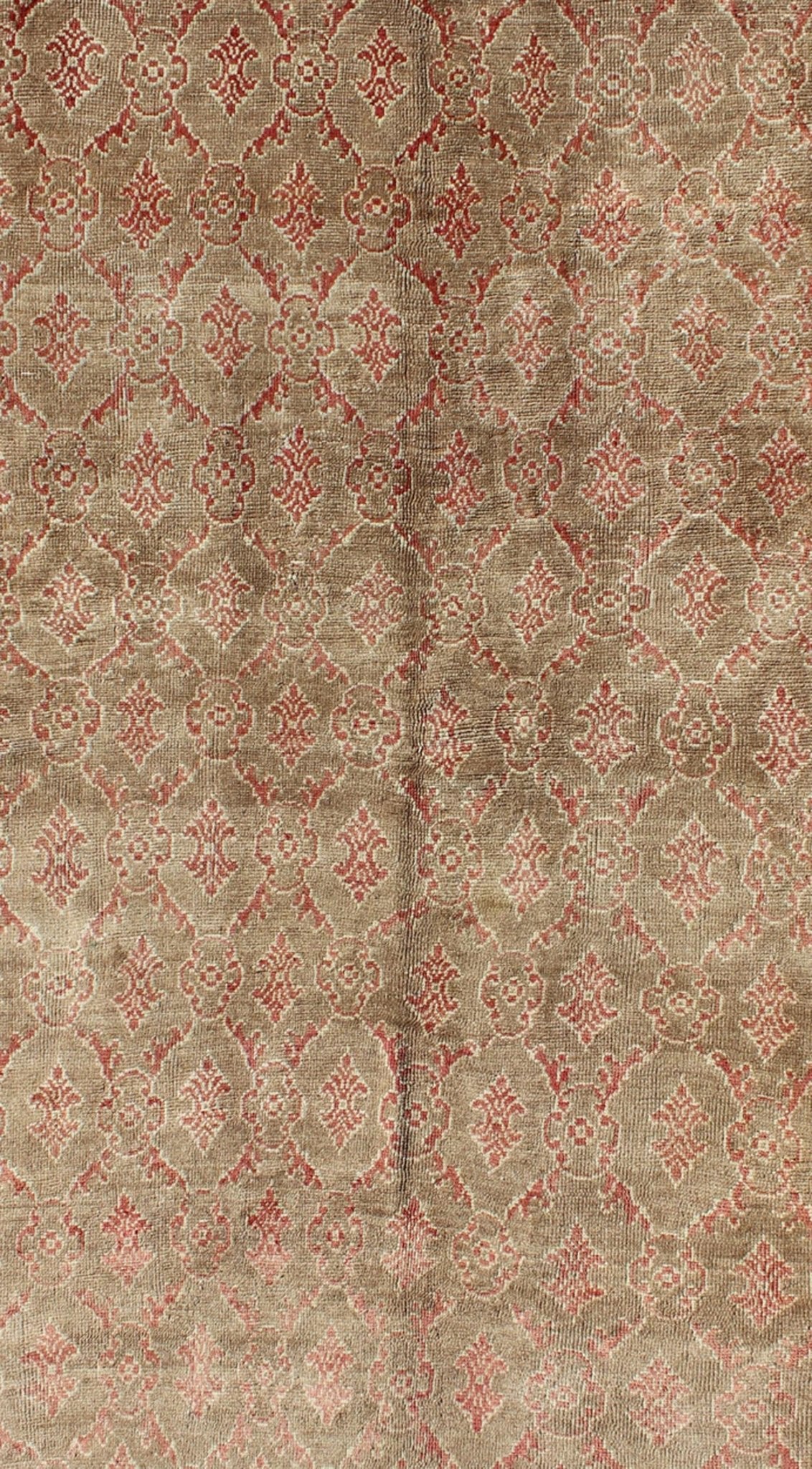 Turkish Tulu Rug with All - Over Repeating Design in Light Green, Red and Cream Vintage Tulu Turkish with All - Over Design in Red rug/has - 1777, origin/turkey kwarugs This unique Mid - Century Tulu carpet displays an all - over repeating patte... - Keivan Woven ArtsHAS - 1777 - 1022Rug
