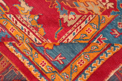 Traditional Design Antique Turkish Oushak Rug in Red, Blue and Marigold. Keivan Woven Arts / Rug / HAS - 3326 / country of origin / type: Turkey / Oushak, circa 1910. Measures: 11'7 x 12'5. This brilliant antique Turkish Oushak rug displays a glor... - Keivan Woven ArtsHAS - 3326 - 4170Rug