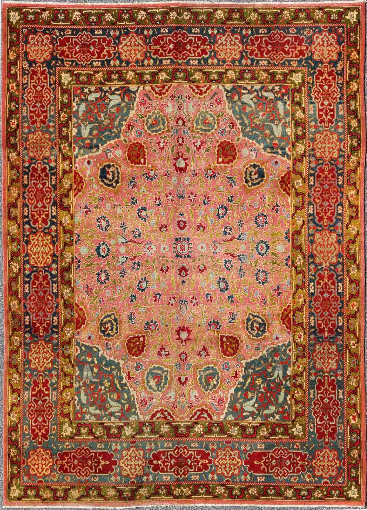 Colorful Antique Indian Amritsar in Pink, Teal, Red, Blue, Teal, Chartreuse Green. Colorful Antique Indian Amritsar, Keivan Woven Arts / rug /HAS - 6747, country of origin / type: India / Amritsar , circa 1920. Measures: 8'10 x 11'8 ... - Keivan Woven ArtsHAS - 6747 - 705Rug