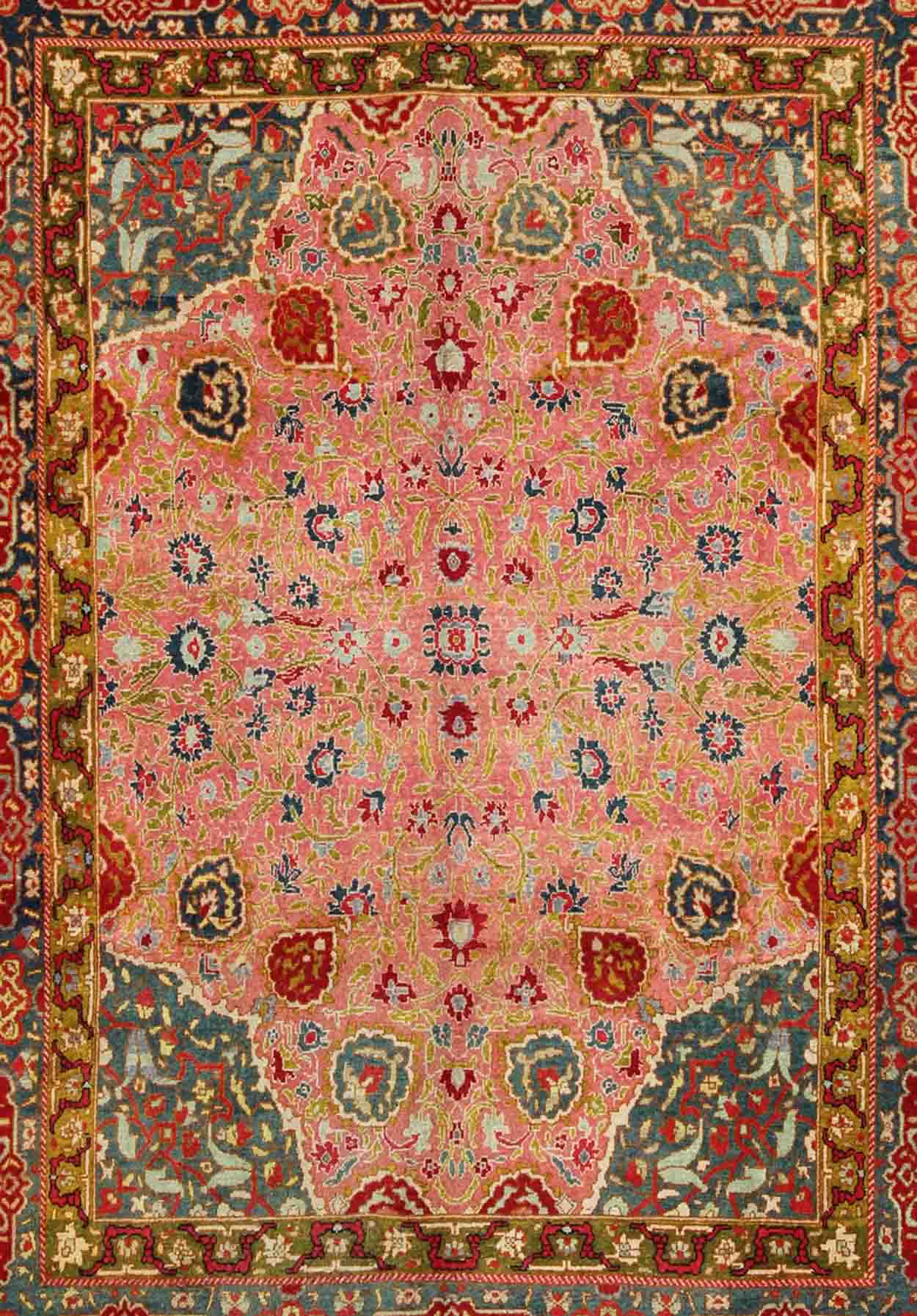 Colorful Antique Indian Amritsar in Pink, Teal, Red, Blue, Teal, Chartreuse Green. Colorful Antique Indian Amritsar, Keivan Woven Arts / rug /HAS - 6747, country of origin / type: India / Amritsar , circa 1920. Measures: 8'10 x 11'8 ... - Keivan Woven ArtsHAS - 6747 - 705Rug
