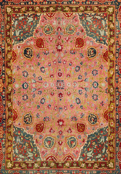 Colorful Antique Indian Amritsar in Pink, Teal, Red, Blue, Teal, Chartreuse Green. Colorful Antique Indian Amritsar, Keivan Woven Arts / rug /HAS - 6747, country of origin / type: India / Amritsar , circa 1920. Measures: 8'10 x 11'8 ... - Keivan Woven ArtsHAS - 6747 - 705Rug