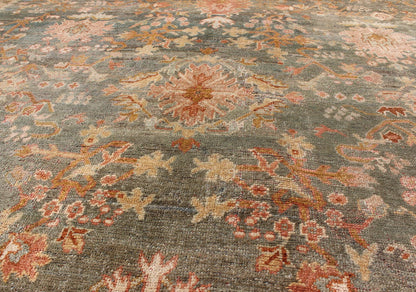 Wide and Large Antique Oushak Rug. Wide Antique Oushak Rug with with Floral Design in Variegated Green & Teal background and soft Terracotta red. Rug / HS - KB - 200, Wide Oushak antique wide Turkish Decorative Oushak antique. This magnificently lar... - Keivan Woven ArtsHS - KB - 200 - 1805Rug