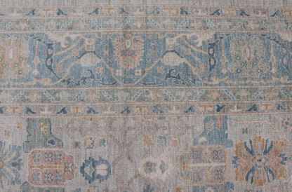 Large Modern Afghan Oushak with Soft Floral Motifs on Light Cream Background. Keivan Woven Arts; rug HUY - 99SK290 Country of Origin: Afghanistan Type: Oushak Design: Floral. Measures: 12'4 x 15'9 This grandiose Oushak features a showcasing intri... - Keivan Woven ArtsHUY - 99SK290 - 25194Rug