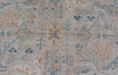 Large Modern Afghan Oushak with Soft Floral Motifs on Light Cream Background. Keivan Woven Arts; rug HUY - 99SK290 Country of Origin: Afghanistan Type: Oushak Design: Floral. Measures: 12'4 x 15'9 This grandiose Oushak features a showcasing intri... - Keivan Woven ArtsHUY - 99SK290 - 25194Rug