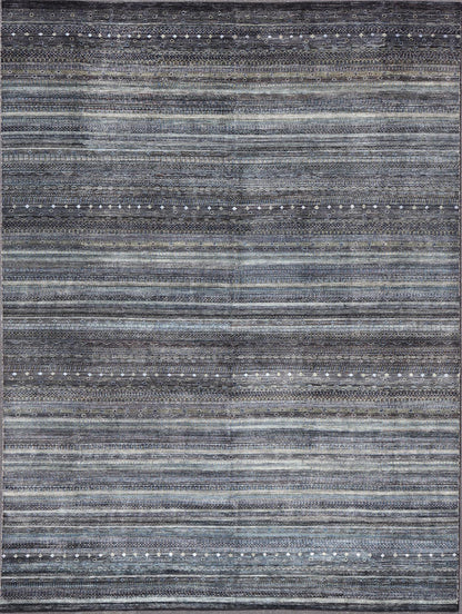 Large Modern Rug with Transitional Design in Shades of Black, Greens and Blue's. Keivan Woven Arts /origin/ India Circa / 2020 - Rug/ HUY - 99SK601 / 21st Century. Measures: 12'1 x 16'0 This fine hand - woven Modern Transitional rug features a beauti... - Keivan Woven ArtsHUY - 99SK601 - 25200Rug