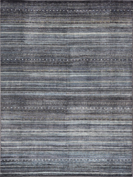 Large Modern Rug with Transitional Design in Shades of Black, Greens and Blue's. Keivan Woven Arts /origin/ India Circa / 2020 - Rug/ HUY - 99SK601 / 21st Century. Measures: 12'1 x 16'0 This fine hand - woven Modern Transitional rug features a beauti... - Keivan Woven ArtsHUY - 99SK601 - 25200Rug