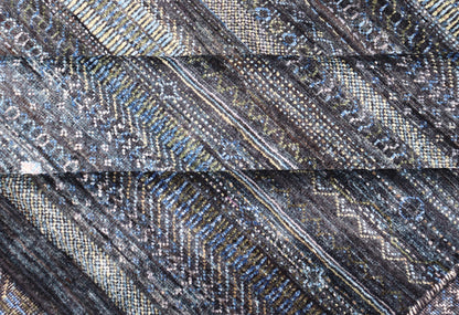 Large Modern Rug with Transitional Design in Shades of Black, Greens and Blue's. Keivan Woven Arts /origin/ India Circa / 2020 - Rug/ HUY - 99SK601 / 21st Century. Measures: 12'1 x 16'0 This fine hand - woven Modern Transitional rug features a beauti... - Keivan Woven ArtsHUY - 99SK601 - 25200Rug