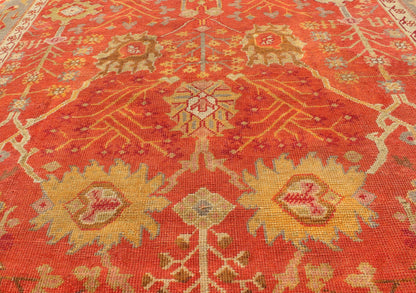 Antique Turkish Oushak Rug With All - Over Design On Orange Red Field and Gray Border. Antique Turkish Oushak Rug With All - Over Design. Keivan Woven Arts; rug/ I - 0601, Country of Origin: Turkey Type: Antique Oushak Design: Floral, Sub - Geometric, ... - Keivan Woven ArtsI - 0601 - 2464Rug
