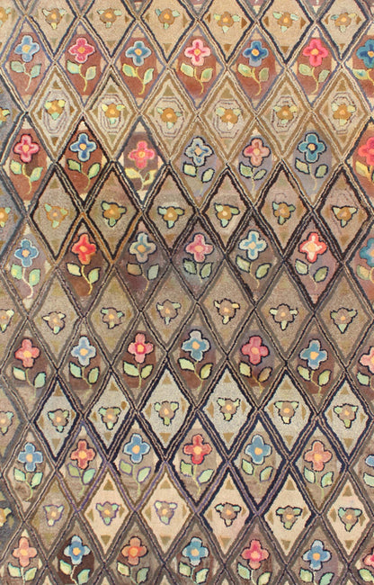 Antique American Hooked Rug with Diamond Patchwork Floral Design Antique American Hooked Rug with Diamond Patchwork Floral Design, rug i - 0701, country of origin / type: United States / Hooked, circa 1890 Ingenious in style, color and comp... - Keivan Woven ArtsI - 0701 - 1530Rug