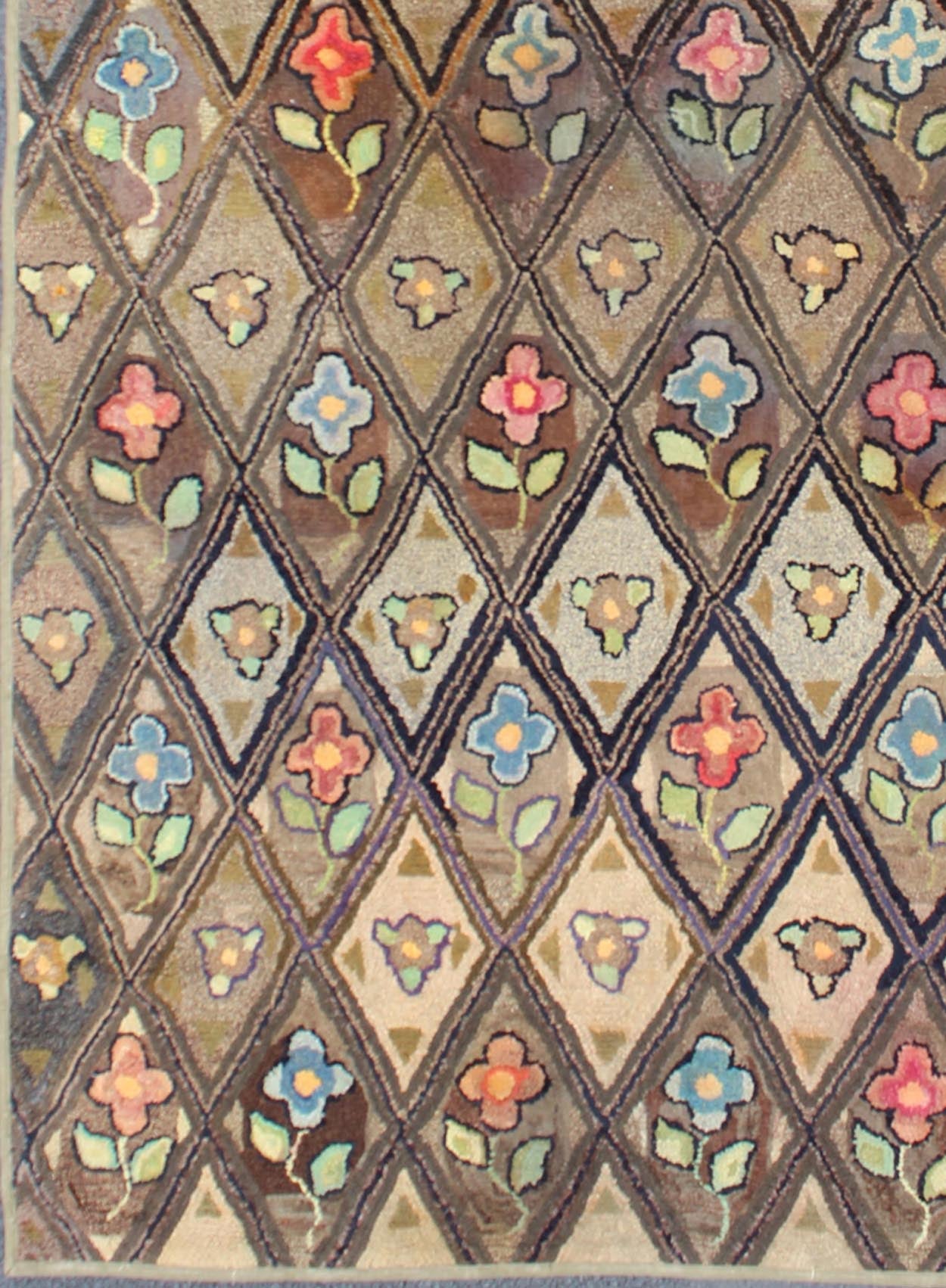 Antique American Hooked Rug with Diamond Patchwork Floral Design Antique American Hooked Rug with Diamond Patchwork Floral Design, rug i - 0701, country of origin / type: United States / Hooked, circa 1890 Ingenious in style, color and comp... - Keivan Woven ArtsI - 0701 - 1530Rug