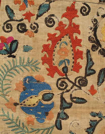 Antique Uzbekistan Suzani Embroidery A true jewel of Uzbekistani embroidery, this magnificent antique Suzani is illuminated with a dazzling display of bright colors and exotic design. Because of their exquisite needlework, the highly desirable S... - Keivan Woven ArtsI - 1002 - 1578Rug