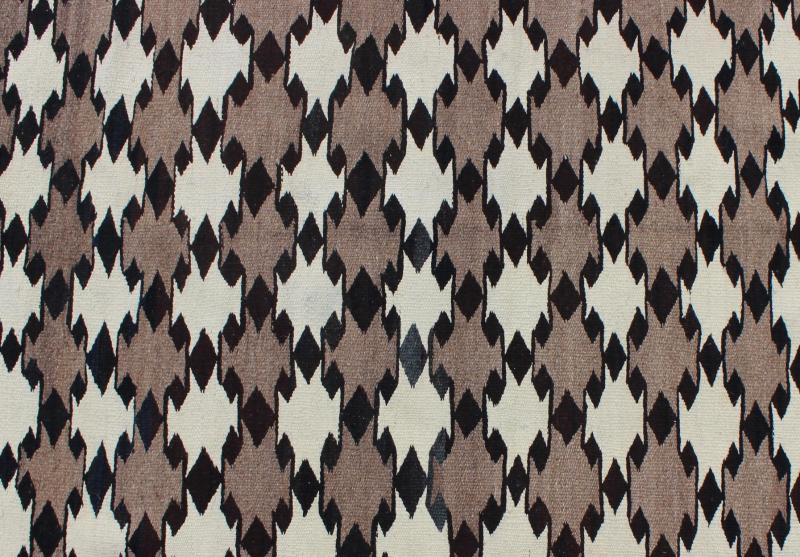 Navajo Blanket in Tribal All Over Design Design in Light Brown, Black, and Ivory. American Navajo rug with latticework tribal design, rug I - 1101, country of origin / type: North America / Navajo, circa 1950 early 20th Century. This intrig... - Keivan Woven ArtsI - 1101 - 6334Rug