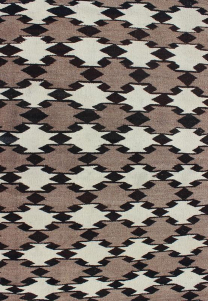Navajo Blanket in Tribal All Over Design Design in Light Brown, Black, and Ivory. American Navajo rug with latticework tribal design, rug I - 1101, country of origin / type: North America / Navajo, circa 1950 early 20th Century. This intrig... - Keivan Woven ArtsI - 1101 - 6334Rug