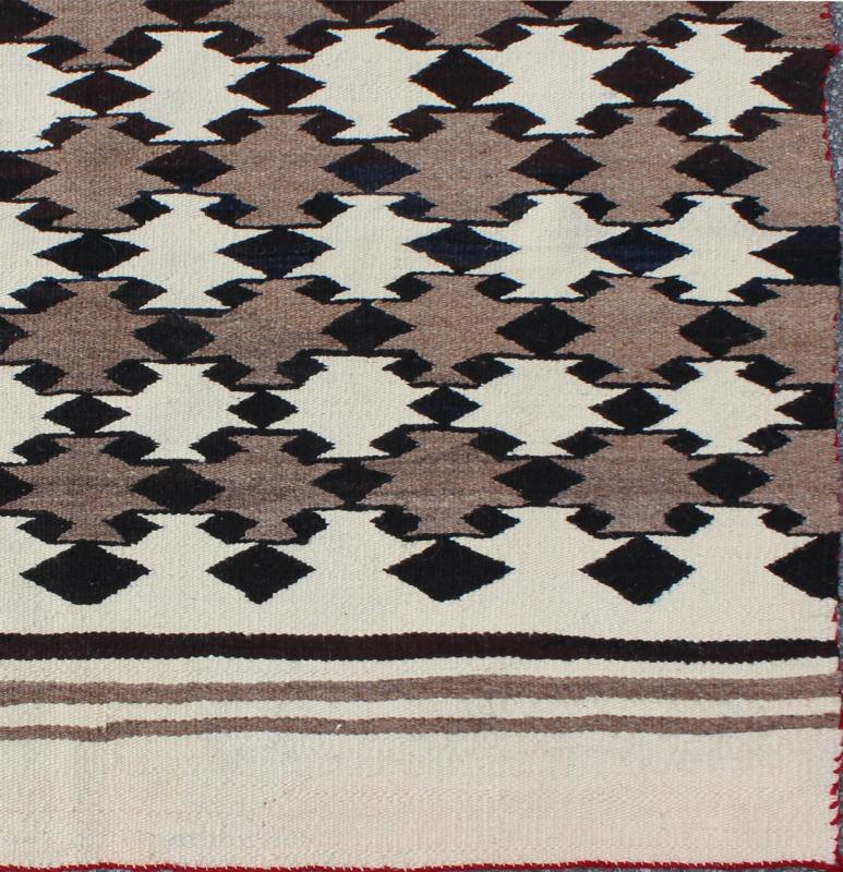 Navajo Blanket in Tribal All Over Design Design in Light Brown, Black, and Ivory. American Navajo rug with latticework tribal design, rug I - 1101, country of origin / type: North America / Navajo, circa 1950 early 20th Century. This intrig... - Keivan Woven ArtsI - 1101 - 6334Rug