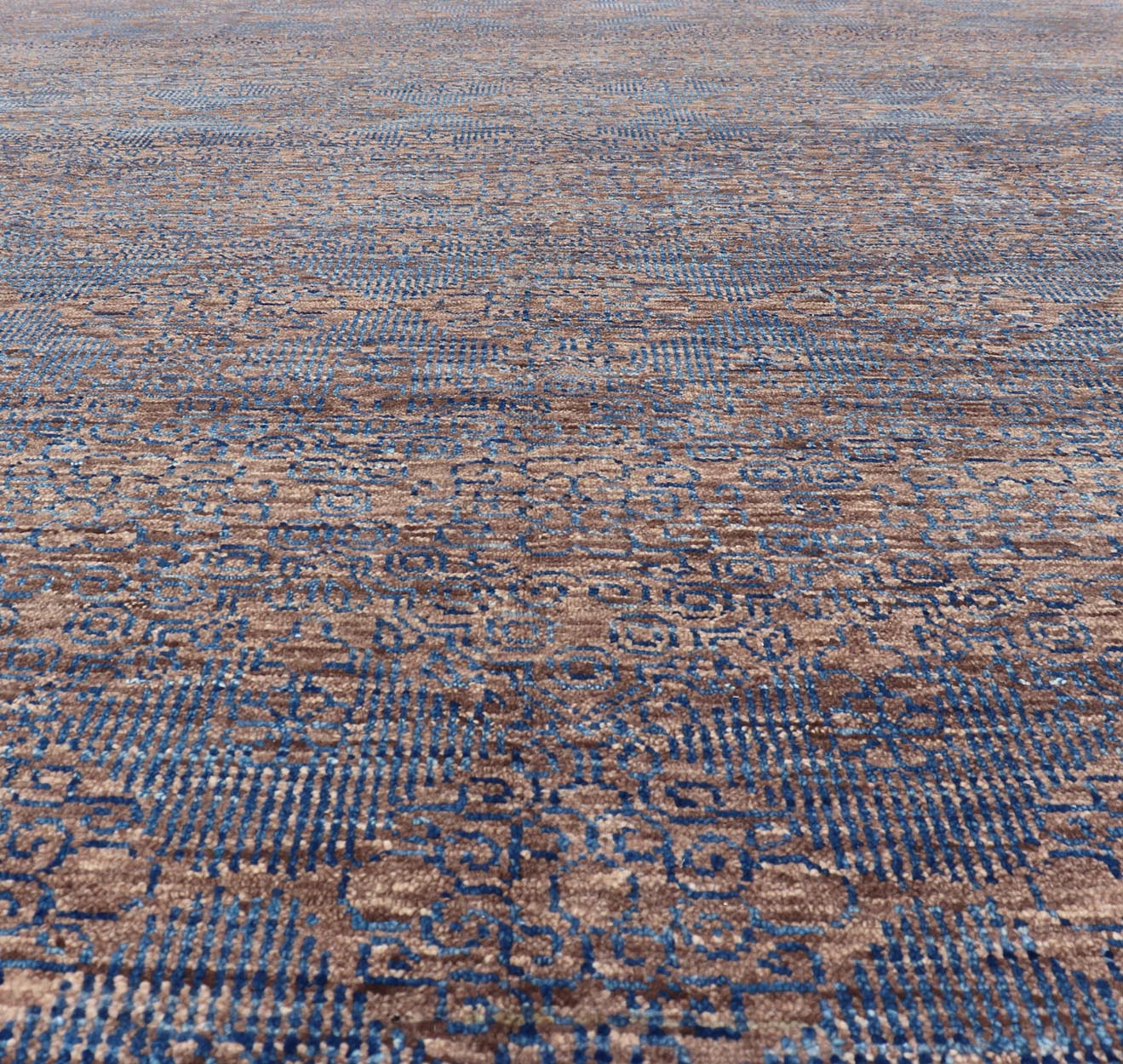 All - Over Transitional Rug in Shades of Blue and Brown. Rug/ IN - BAM - 55970, Geometric Indian rug - 8'11 x 11'10. Keivan Woven Arts, This hand - woven Indian Transitional rug features a beautiful all over floral and geometric elements in blue hig... - Keivan Woven ArtsIN - BAM - 55970 - GC - HPT106 - 7497Rug