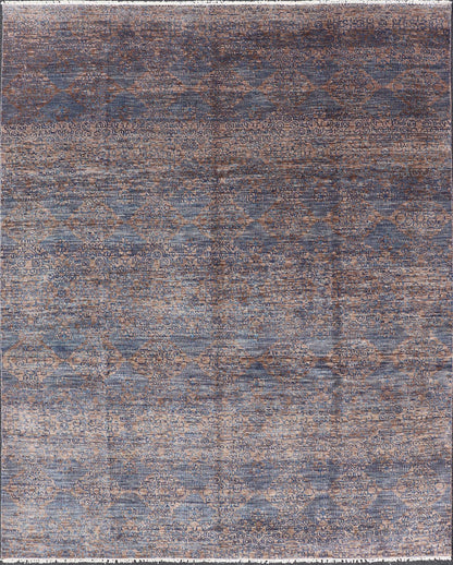 All - Over Transitional Rug in Shades of Blue and Brown. Rug/ IN - BAM - 55970, Geometric Indian rug - 8'11 x 11'10. Keivan Woven Arts, This hand - woven Indian Transitional rug features a beautiful all over floral and geometric elements in blue hig... - Keivan Woven ArtsIN - BAM - 55970 - GC - HPT106 - 7497Rug