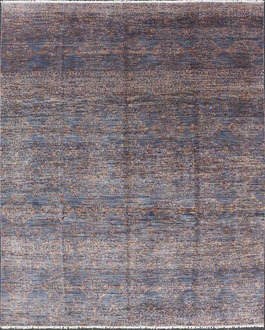 All - Over Transitional Rug in Shades of Blue and Brown. Rug/ IN - BAM - 55970, Geometric Indian rug - 8'11 x 11'10. Keivan Woven Arts, This hand - woven Indian Transitional rug features a beautiful all over floral and geometric elements in blue hig... - Keivan Woven ArtsIN - BAM - 55970 - GC - HPT106 - 7497Rug