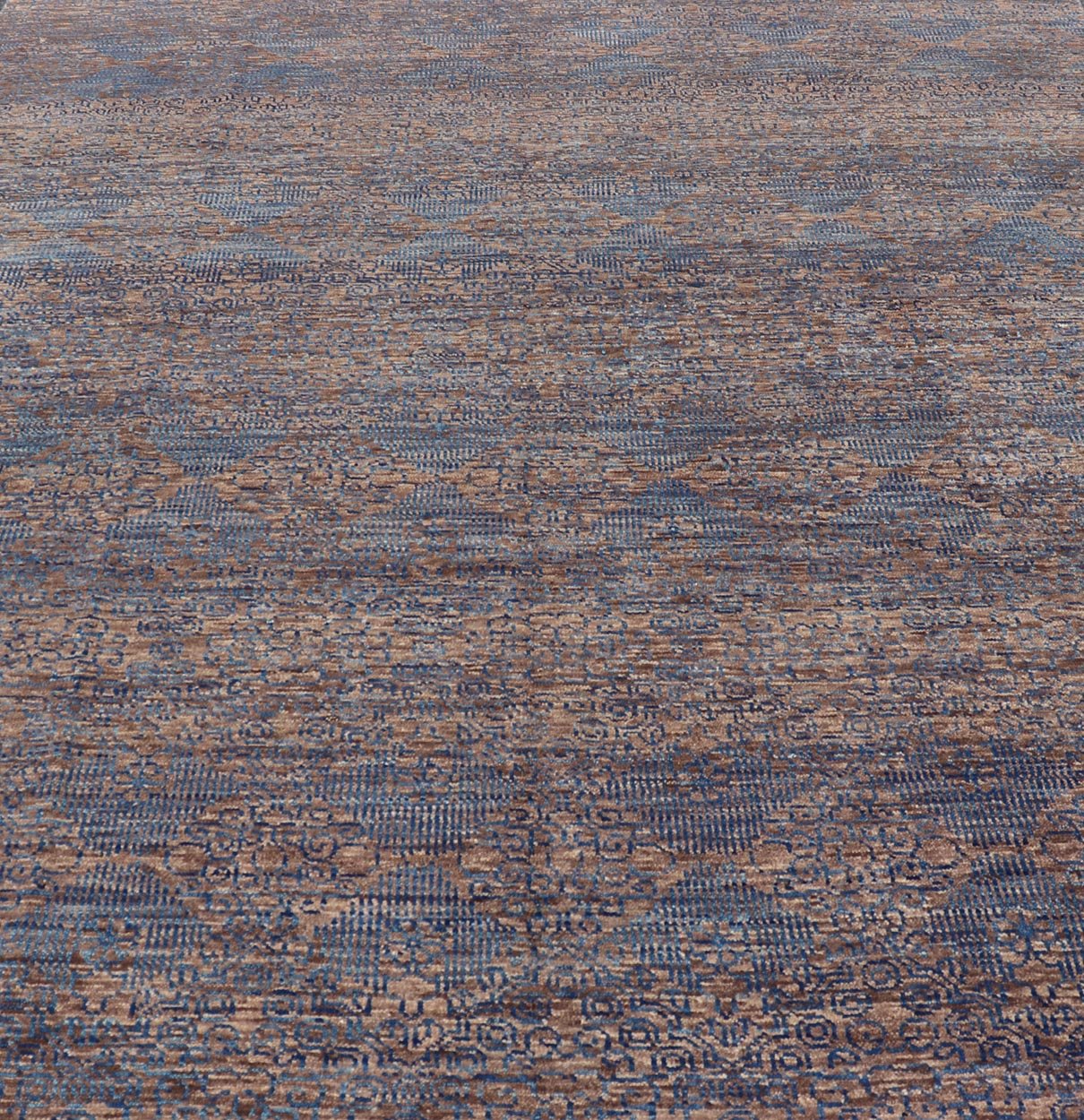 All - Over Transitional Rug in Shades of Blue and Brown. Rug/ IN - BAM - 55970, Geometric Indian rug - 8'11 x 11'10. Keivan Woven Arts, This hand - woven Indian Transitional rug features a beautiful all over floral and geometric elements in blue hig... - Keivan Woven ArtsIN - BAM - 55970 - GC - HPT106 - 7497Rug