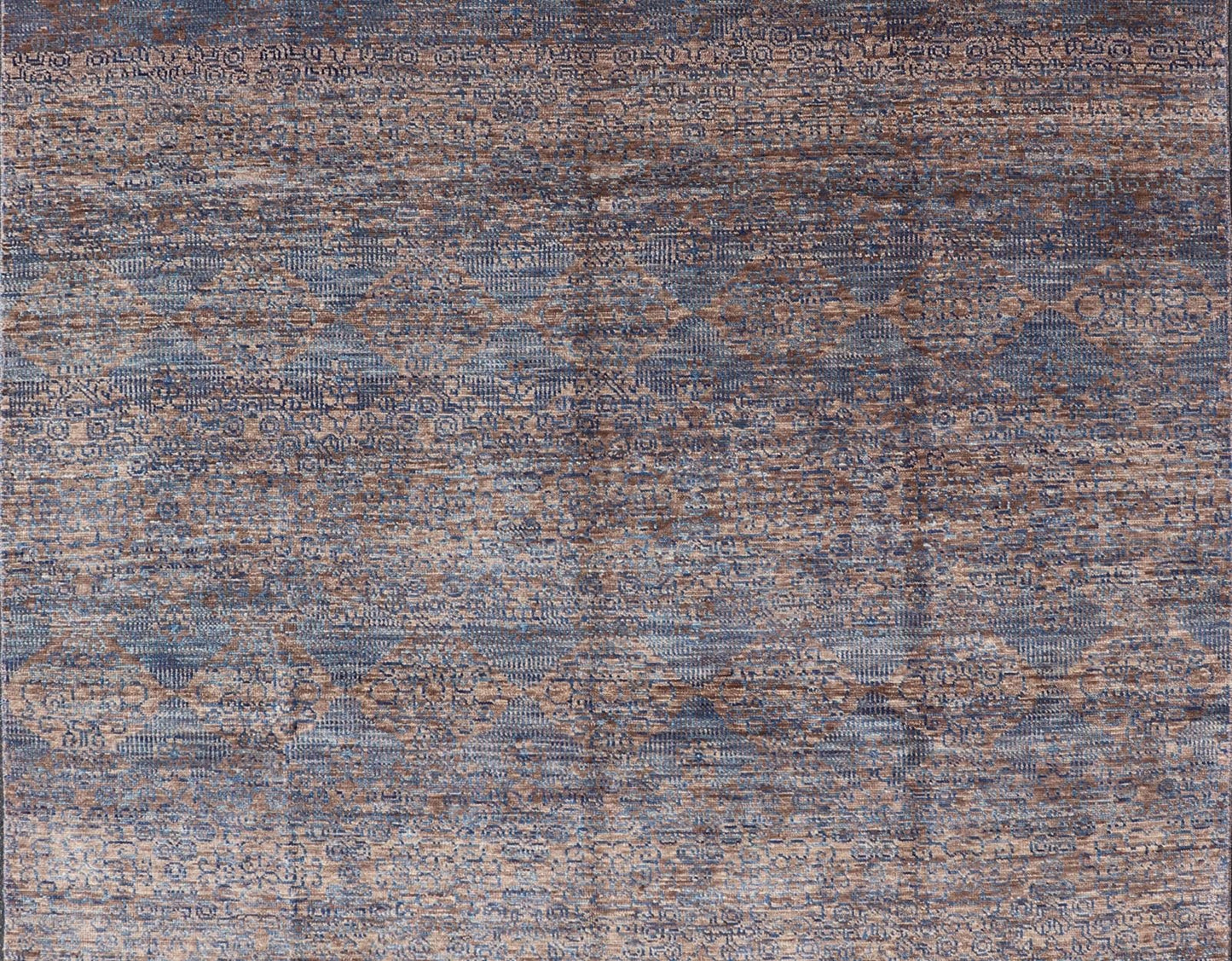 All - Over Transitional Rug in Shades of Blue and Brown. Rug/ IN - BAM - 55970, Geometric Indian rug - 8'11 x 11'10. Keivan Woven Arts, This hand - woven Indian Transitional rug features a beautiful all over floral and geometric elements in blue hig... - Keivan Woven ArtsIN - BAM - 55970 - GC - HPT106 - 7497Rug