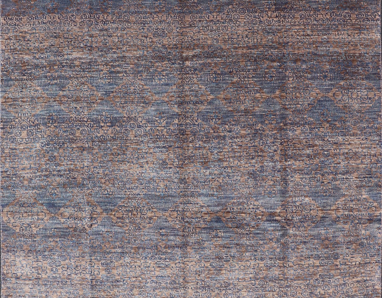 All - Over Transitional Rug in Shades of Blue and Brown. Rug/ IN - BAM - 55970, Geometric Indian rug - 8'11 x 11'10. Keivan Woven Arts, This hand - woven Indian Transitional rug features a beautiful all over floral and geometric elements in blue hig... - Keivan Woven ArtsIN - BAM - 55970 - GC - HPT106 - 7497Rug