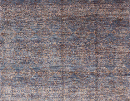 All - Over Transitional Rug in Shades of Blue and Brown. Rug/ IN - BAM - 55970, Geometric Indian rug - 8'11 x 11'10. Keivan Woven Arts, This hand - woven Indian Transitional rug features a beautiful all over floral and geometric elements in blue hig... - Keivan Woven ArtsIN - BAM - 55970 - GC - HPT106 - 7497Rug