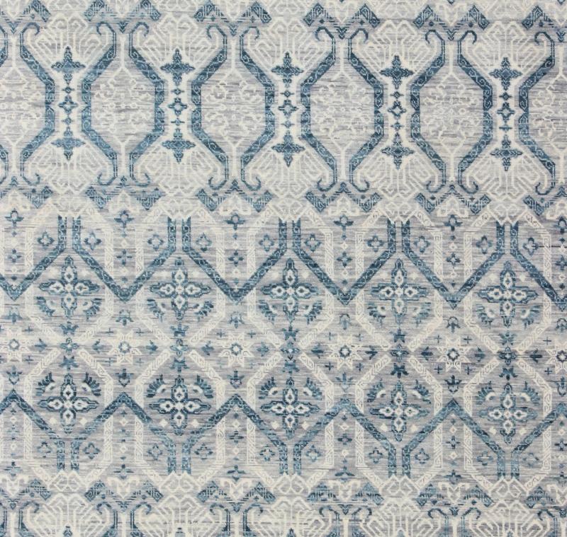 Keivan Woven Arts, In - Bam - 55972, Geometric Indian Modern Design Rug - hand - woven Indian Transitional rug features a beautiful geometric design in blue, gray and ivory colors. Measures: 8'11 x 12'1 - Keivan Woven ArtsIN - BAM - 55972 - GC - 007 - 7503Rug
