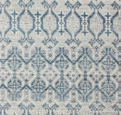 Keivan Woven Arts, In - Bam - 55972, Geometric Indian Modern Design Rug - hand - woven Indian Transitional rug features a beautiful geometric design in blue, gray and ivory colors. Measures: 8'11 x 12'1 - Keivan Woven ArtsIN - BAM - 55972 - GC - 007 - 7503Rug