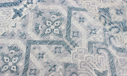 Keivan Woven Arts, In - Bam - 55972, Geometric Indian Modern Design Rug - hand - woven Indian Transitional rug features a beautiful geometric design in blue, gray and ivory colors. Measures: 8'11 x 12'1 - Keivan Woven ArtsIN - BAM - 55972 - GC - 007 - 7503Rug
