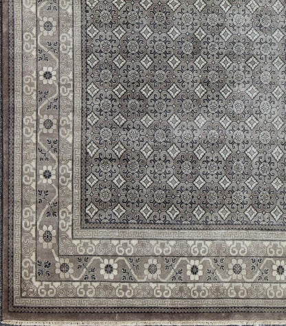 Keivan Woven Arts Fine Weave Khotan Design Rug in Gray Size 9'2 X 12'0. This finely woven hand made wool Khotan rug is made with contemporary colors, gray, charcoal and neutrals with an all over geometric design Keivan Woven Arts, I... - Keivan Woven ArtsIN - BAM - 59076 - 8307Rug