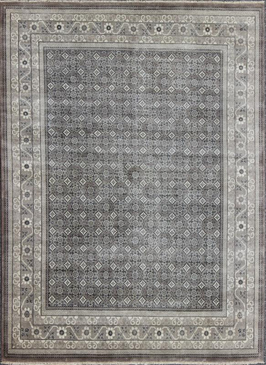 Keivan Woven Arts Fine Weave Khotan Design Rug in Gray Size 9'2 X 12'0. This finely woven hand made wool Khotan rug is made with contemporary colors, gray, charcoal and neutrals with an all over geometric design Keivan Woven Arts, I... - Keivan Woven ArtsIN - BAM - 59076 - 8307Rug