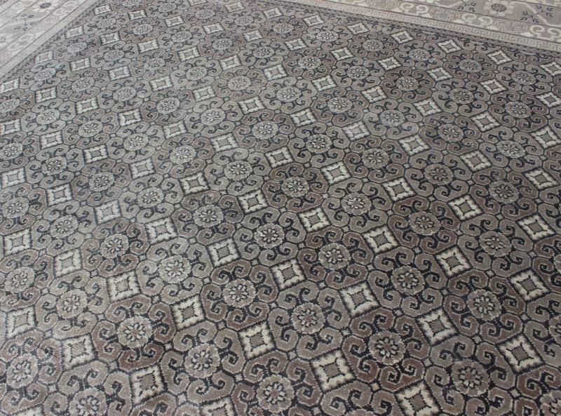 Keivan Woven Arts Fine Weave Khotan Design Rug in Gray Size 9'2 X 12'0. This finely woven hand made wool Khotan rug is made with contemporary colors, gray, charcoal and neutrals with an all over geometric design Keivan Woven Arts, I... - Keivan Woven ArtsIN - BAM - 59076 - 8307Rug