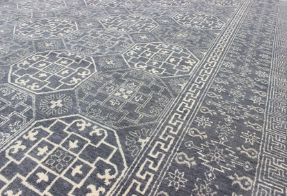 Antique Reproduction Indian Khotan Rug. Measures: 7'11 x 9'10. This attractive reproduction Khotan rug is a spectacular testament to the complexity of Turkestan design. The dark blue central field plays host to a stunning all - over display of inte... - Keivan Woven ArtsIN - BAM - 59077 - 8283Rug