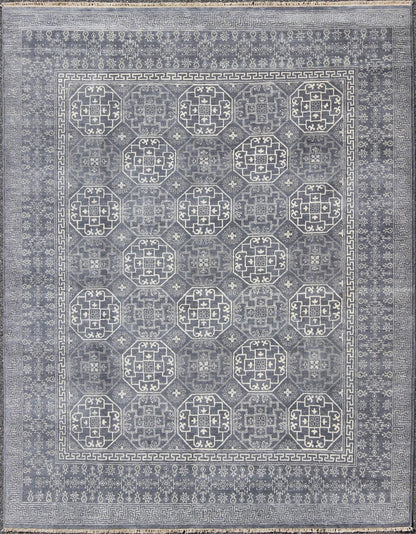 Antique Reproduction Indian Khotan Rug. Measures: 7'11 x 9'10. This attractive reproduction Khotan rug is a spectacular testament to the complexity of Turkestan design. The dark blue central field plays host to a stunning all - over display of inte... - Keivan Woven ArtsIN - BAM - 59077 - 8283Rug