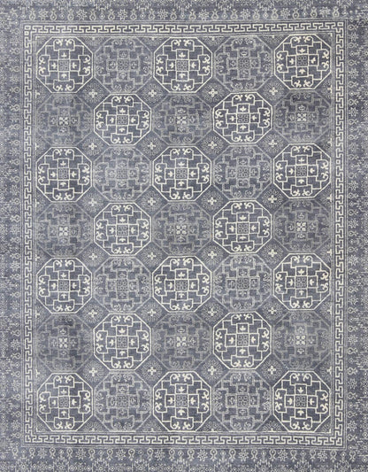 Antique Reproduction Indian Khotan Rug. Measures: 7'11 x 9'10. This attractive reproduction Khotan rug is a spectacular testament to the complexity of Turkestan design. The dark blue central field plays host to a stunning all - over display of inte... - Keivan Woven ArtsIN - BAM - 59077 - 8283Rug