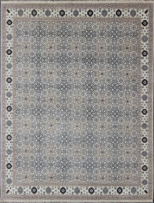 Vintage Afghan Khotan Rug. Measures: 8'2 X 10'3. This Gorgeous Vintage Afghan Khotan Rug features an all - over repeating geometric design with and exquisite border. The blend of natural colors in shades of brown, grey and pastels give this rug a w... - Keivan Woven ArtsIN - BAM - 59078 - 8289Rug